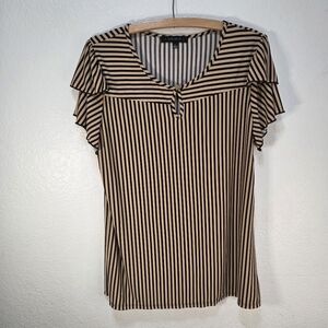 Atelier 29 Blouse Top Size Large  Vertical Stiped Ruffle Short Sleeves